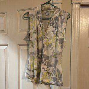 Calvin Klein Women's Floral Sleeveless Blouse - Gray and Yellow